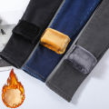 Women Thermal Skinny Jeans Mom Winter Warm Plush Stretch Jeans Lady Fleece Snow Denim Pants Student Pencil Straight Leg Trousers.