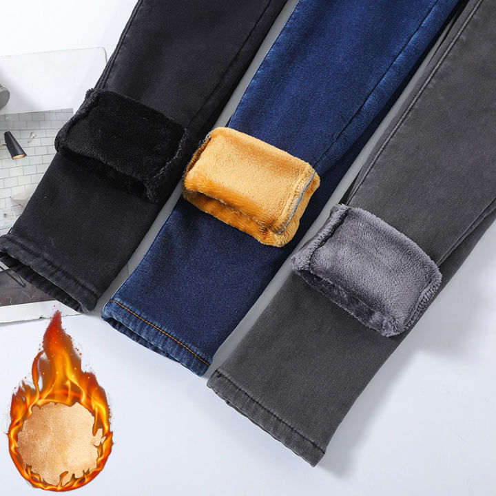 Women%20Thermal%20Skinny%20Jeans%20Mom%20Winter%20Warm%20Plush%20Stretch%20Jeans%20Lady%20Fleece%20Snow%20Denim%20Pants%20Student%20Pencil%20Straight%20Leg%20Trousers%20-%20Image%203