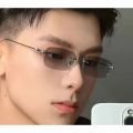 Photochromic Anti-blue Glasses Frameless Temperament Flat Lens Burst Glasses Men Sunglasses.