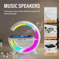 BT3401 G Shape Lamp Speaker Portable Bluetooth Speaker With Digital clock Fast Wireless Charging 15W  Rechargeable Speaker With RGB Colorful Lights Best For Room Decor and Birthday Wishes Big Size Speaker for Side Table. 