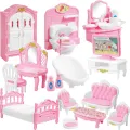 Dollhouse Furniture Set Accessories Doll House Mini Furniture Pretend Play Bedroom Living Room Bathroom Kitchen Kids Birthday.