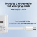 30W GaN Charger Retractable Cable Type-C USB Fast Charging Adapter For iPhone Xiaomi Tablet Laptop Portable Travel Charger. 
