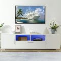 TV stand fits console tables up to 65 inches, entertainment center with storage cabinet, drawer and open shelves, TV Stand with Power Outlet & LED Lights,, suitable for living room, bedroom, white. 