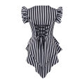 Women Gothic Steampunk Coat Striped Lapel Collar Jacket Victorian Punk V Neck Jacket Tops Daily Ladies Halloween Costume. 