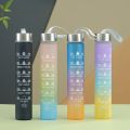 3Pcs/Set Large Capacity Water Bottle Set,Portable Plastic Frosted Gradient Color Water Bottle With Time Marker And Hanging Rope. 