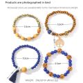New 4pcs Vintage Bracelet Ladies Light Luxury Style Multi Color System Stone Tassel Multi Layer Beads Leaf Pendant Jewelry. 
