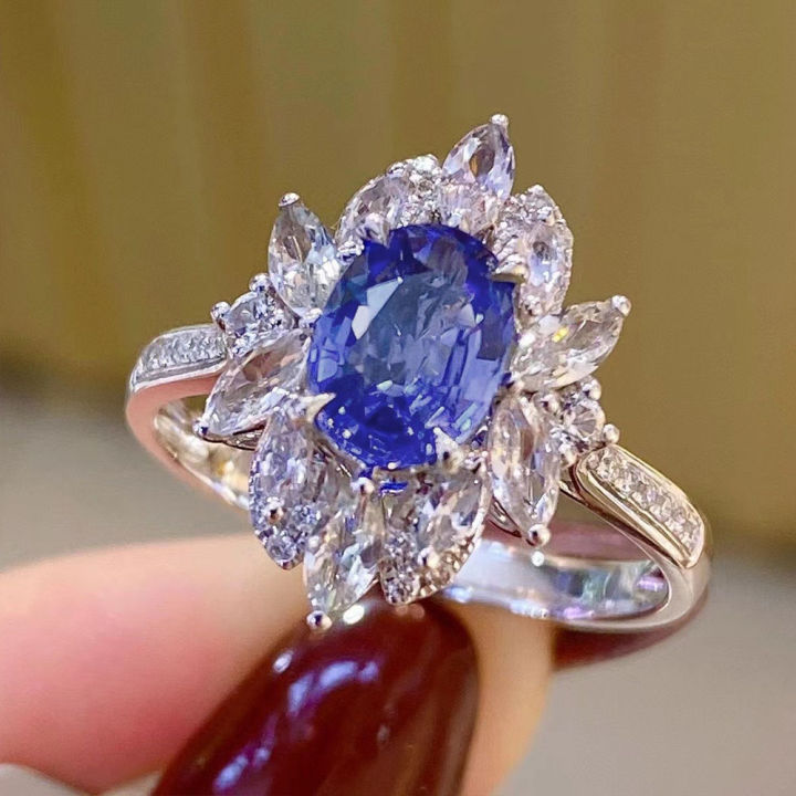 Huitan Luxury Oval Blue Cubic Zirconia Female Ring for Wedding Engagement Ceremony Party New Fashion Design Women's Ring Jewelry