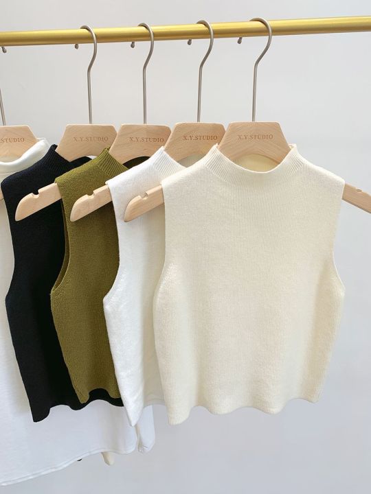 Spring%20Autumn%20Temperament%20Knitted%20Sweater%20Vest%20Women's%20Half-turtleneck%20Camisole%20Cropped%20Top%20Sleeveless%20Tank%20Top%20-%20Image%204
