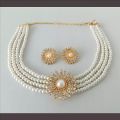 Indian Flower necklace/ Pearl Choker/ Indian Jewelry/ Indian Necklace/ Indian Choker/ Indian Wedding Necklace White and Golden Set with Earrings. 