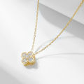 French Bling Four Leaf Clover pendant Necklace 925 Sterling Silver 14k Gold plated CZ Clavicle Chain Fashion jewelry for Women. 