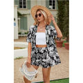 2024 Summer Casual Shirt Two Piece Set For Women Shorts 2 Piece Sets Outfit Print  Short Sleeve Short Sets Outfits Home Sets. 