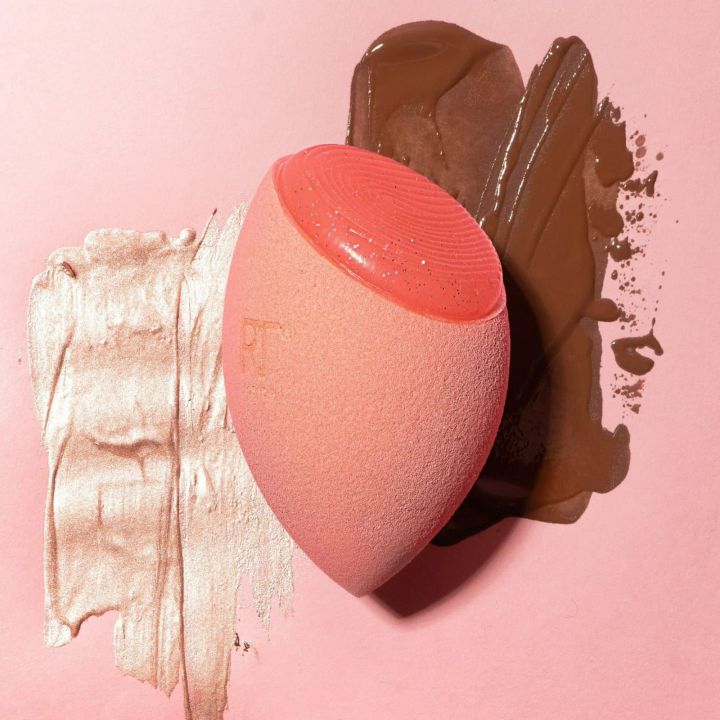 Real Techniques Miracle Mixing Sponge, Makeup Sponge with Silicone Applicator, Pink,