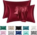 2pcs Satin Silk Pillowcase for Hair and Skin, Coral Pillow Cases Standard Size Set of   Super Soft Pillow Case. 