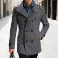 Men's Double-breasted Woolen Overcoat Fashion Solid Color Mid-length Jacket Luxury Light Business Stand Collar Trench Coat M-3XL. 