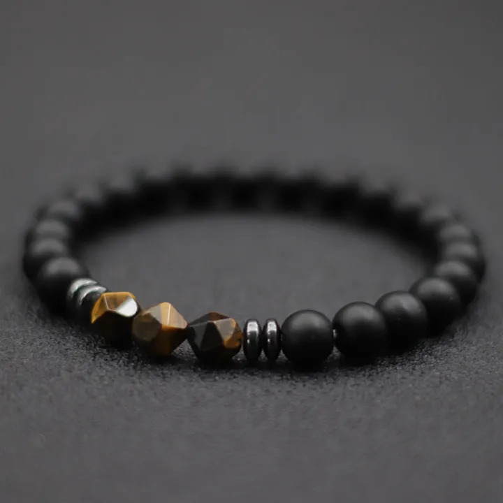 Fashion Mens Bracelet Black Onyx Stone Braclet Irregular Natural Tiger Eyes Sodalite Beaded Braslet Pulsera Hombre Accessories