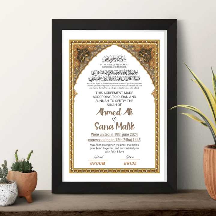 Customized Nikahnama - Wedding Frame Design With Jikjak Lamination & Fiber Frame - Iconic Marriage Certificate - Home & Wall Decor