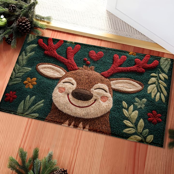1pc%20Fluffy%20Christmas%20Deer%20Microfiber%20Bath%20Mat%20-%20Quick-Dry%20&%20Absorbent,%20Festive%20Holiday%20Design%20with%20Red%20Berries%20&%20Green%20Leaves%20-%20Image%203