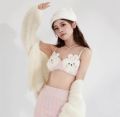 Japanese lolita girls Plush lingerie with underpants no steel ring push-up bra set warm lingerie  underpants suit bralette. 