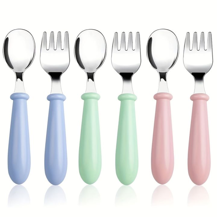 6 PCS Toddler Utensils Stainless Steel Fork And Spoon Safe Baby Silverware Set, Kid Safe Utensils Children's Flatware Kids Cutle