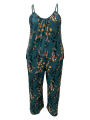 Plus-size floral print vacation style jumpsuit with pockets. 