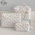 Cherry Makeup Bag Women's Cosmetic Bags Fashion Portable Cute Cosmetic Travel Storage Pouch Handbag Cotton Quilted Zipper Purse.