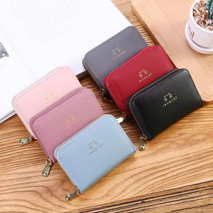 New Women’s Wallet – Cute Cat Print Short Leather Purse with Zipper, Card Holder & Coin Pocket