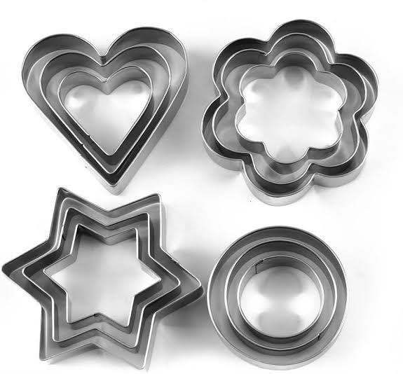 12 Piece Set Stainless Steel Pastry Cookie Biscuit Cutter Cake Muffin Decor Mold Multi functional Tool