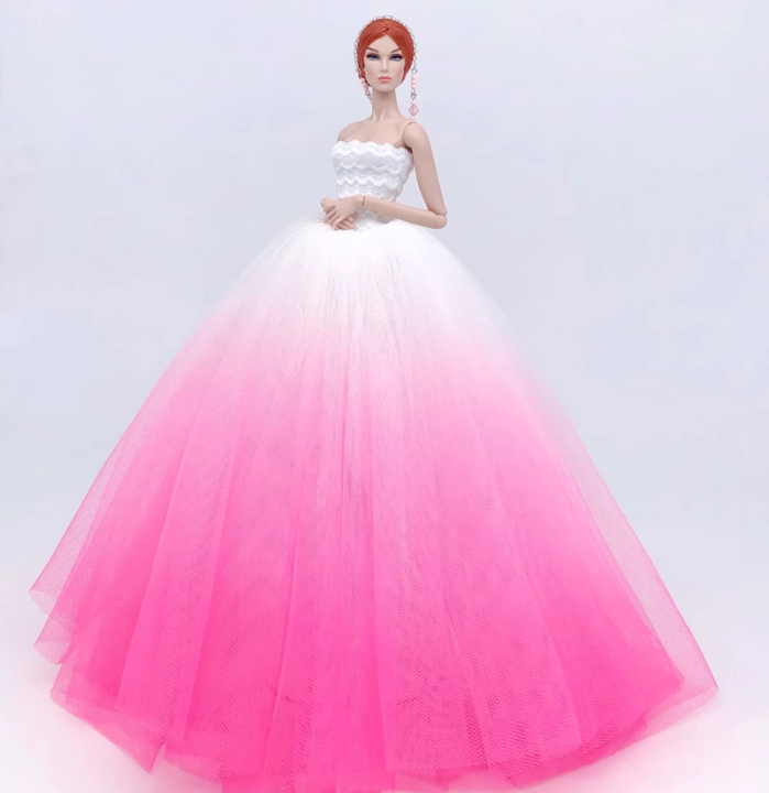 1/6%20Doll%20Luxury%20Dresses%20DIY%20Tutu%20Dress%20For%2029CM%20Princess%20Doll%20Bridal%20Tulle%20Wedding%20Dresses%20Clothing%20Long%20Tail%20Dress%20-%20Image%203