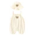 Newborn Baby Summer Thin Bodysuit Girls Sleeveless Suspenders Romper Suit Boys Cute Embroidery Cartoon Pajamas + Hat 2 Piece Set. 
