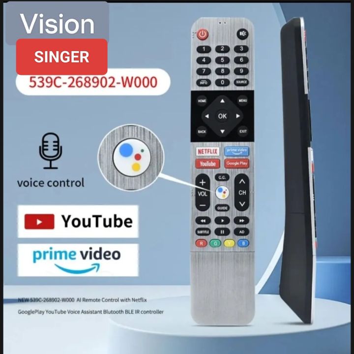 PREMIUM QUALITY TV REMOTE CONTROL FOR VISION 4K SMART,SINGER VISTA ANDROID LED TV REMOTE WITH VOICE CONTROL