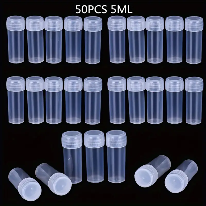 Powder Sample Storage Vials 50Pcs 5ML Plastic Sample Small Bottle Vial Storage Vial Storage ...