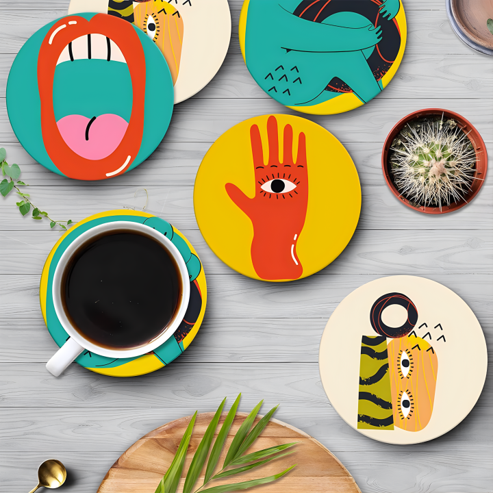 6Pcs Cup Mat Coaster Picasso style Acrylic Cup Drink Mat Plate Coasters