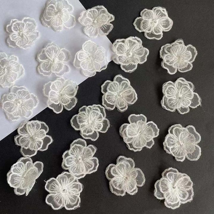 16PCS/4CM White,Gold 3d Floral Flowers Embroidered Sew On Patch,Organza Clothes Rose Lace Applique For Sewing,Dresses Decoration