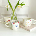 Cute Ceramic Coffee Mugs Love Handle Cups Hand Pinched Irregular Off-white Color Milk Tea Cup Refreshing Mug Oatmeal Breakfast. 