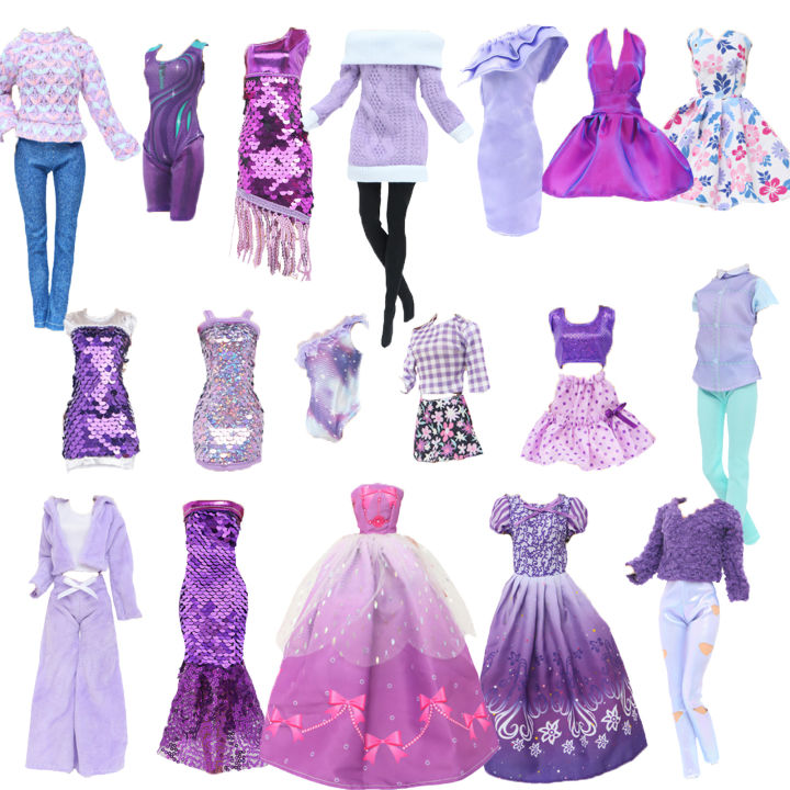 Purple Color Series Doll Outfit 11.8 Inch Doll Princess Party Gown Tops Pants Sweater 30 cm Doll Accessories Set Girls' for