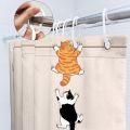 Cat Shower Curtain Kids Funny Cute Lovely Cartoon Kitten Pet Animal Climbing Door Hilarious Modern 12 Pack Hooks Polyester.