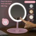 Desk Makeup Mirror with LED Light Lamp and Storage Tray, Dressing Table Rotatable Cosmetic Standing Mirror Light, Adjustable Touch Screen Direct USB Plug in Vanity Mirror. 