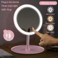 Desk Makeup Mirror with LED Light Lamp and Storage Tray, Dressing Table Rotatable Cosmetic Standing Mirror Light, Adjustable Touch Screen Direct USB Plug in Vanity Mirror. 