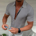 Men's Light Business Office Casual Zipper Short Sleeve Shirt Slim Fit Solid Color Lapel Cardigan Fashion Tops. 