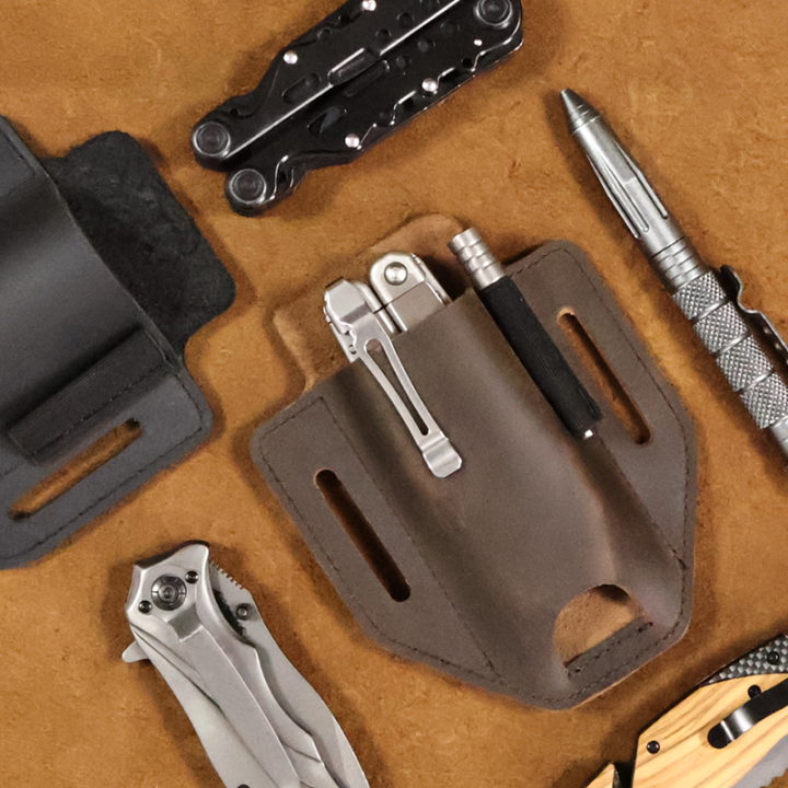 1pcVintage Leather Outdoor Tool Waist Pocket, Cowhide Hanging Folding Knife Cover, Men's Carrying Belt