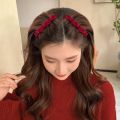 Fashion Braided Hair Clips Korean Style Flocking Sweet Cute Hair Clips for Girls Summer Bangs Side Clip | Maroon.