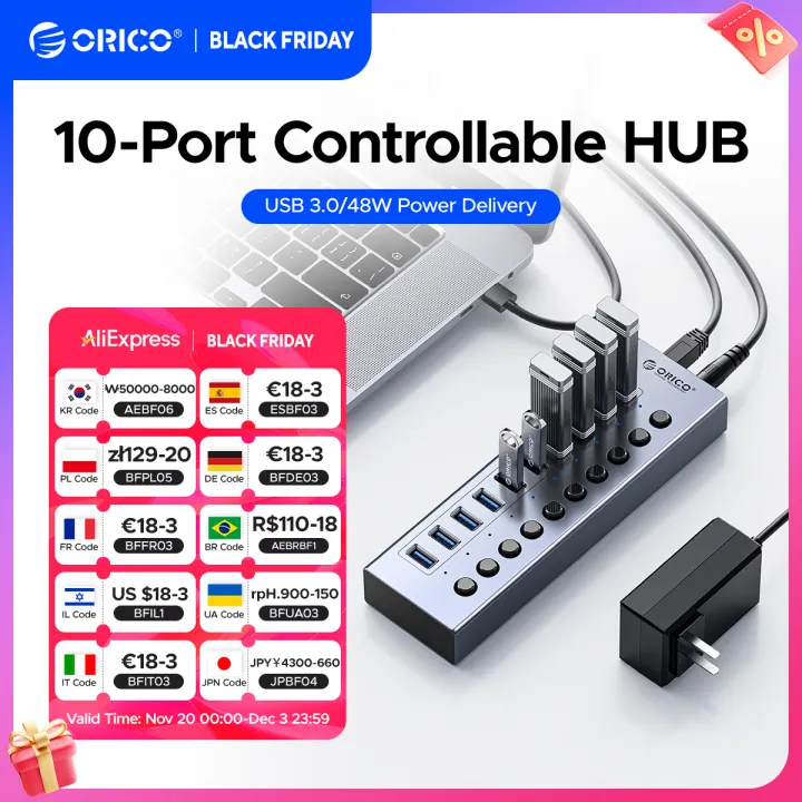 ORICO Powered USB Hub Splitter Socket with Multi USB 3.0 Port Slot Plug ...