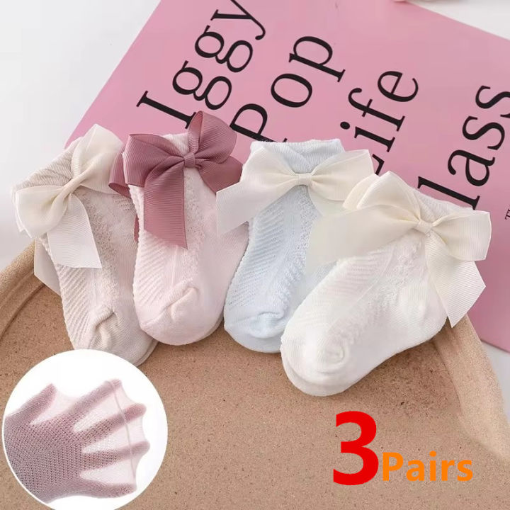 3Pairs/Lot Summer Baby Mesh Socks Bowknot Soft Cotton Newborn Sock Princess Infant Toddler Girls Cute Breathable Socks