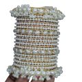 Combo Of Pearl Bangle with Fancy Metal Bangle for Women and Girls, White Pearls Kadha Bangles Set for Girls. 