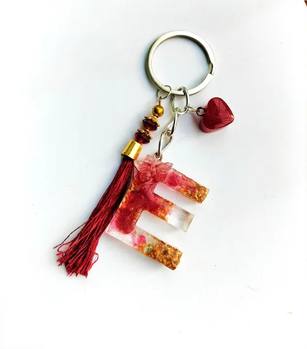 Resin keychain , Handmade custom keychain,3D letter E , Alphabet A-Z ...