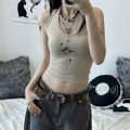 Top Women Y2k Devil's Eyes Retro Print Hanging Neck Vest 90s Vintage Clothes Summer Korean Fashion Slim And Slimming Short Top. 