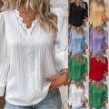 Women Lace Stitching Shirt Solid V-neck Simple Black Chiffon Decoration Hollow Out Design Fashion Elegant Top Office Lady Blouse. 
