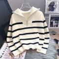 Sweater pullover women Spring and Autumn underwear 2024 New zipper stripe underlay short style popular premium sweater female.
