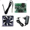 Combo W1209 12v DC temperature controller board with adapter 1.5 amp and DC fan diy kit incubator brooder. 