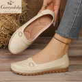 goreyodoly Women Comfortable Slip-On Loafers, Lightweight Breathable Wide Fit Flats with Embroidery & Rhinestone Buckle.